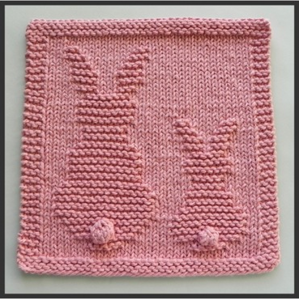 Bunnies with puffy tails knit dishcloth pattern