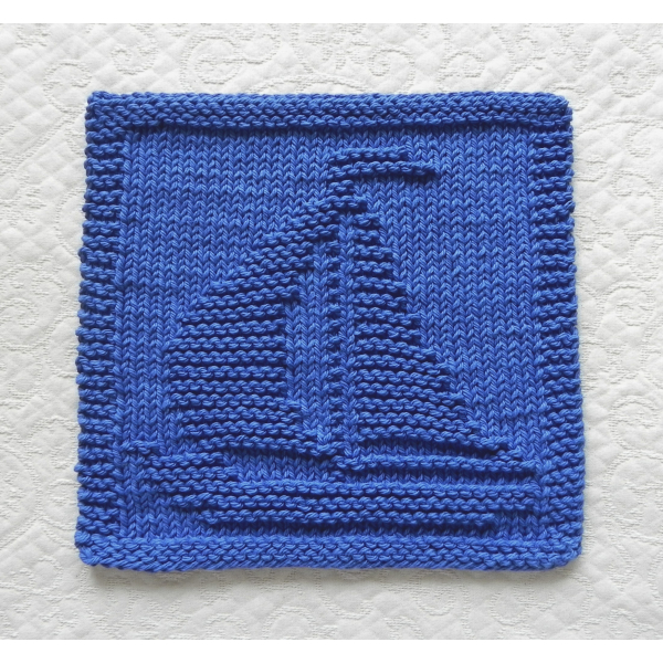 Sailboat with flag knit dish cloth pattern