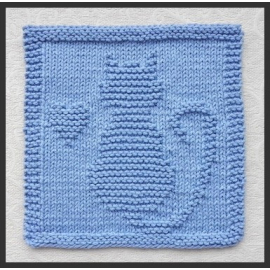 Cat with heart knit dishcloth pattern