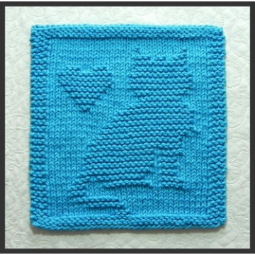 CAT SITTING SIDEWAYS Knit Dishcloth Pattern